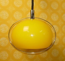 70er Jahre Hängelampe Pendelzug Deckenlampe Ø40cm GELB Kunststoff /Chrom Space