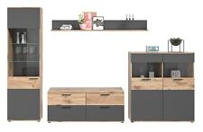 Wohnwand Anbauwand Schrankwand Wohnzimmerwand 4-tlg. LED Nox Eiche Dekor Grau