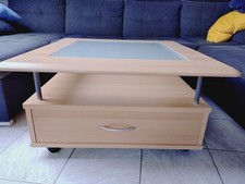 Couchtisch - Holzoptik mit Glasplatte und Schublade