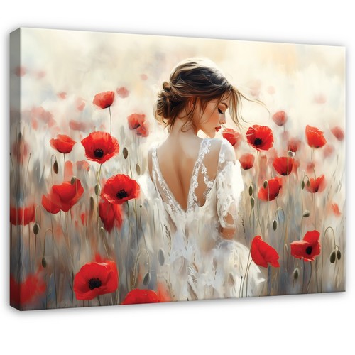 Leinwand frau mohnblumen rot - leinwand,