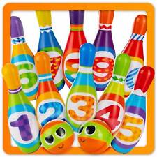 Kegelspiel für Kinder Bowling Set XXL mit 10 weichen PU Spielzeug Kegeln 2 Bälle
