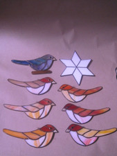 8 "Tiffany"  Fenster-Bilder  o. a.  7 x heimischer Vogel 1 Stern Wertige Arbeit