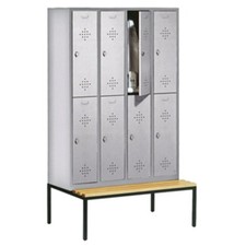 Garderobenschrank, 4x2 Fächer a 40cm, Holzbank untergebaut, Korpus Lichtgrau