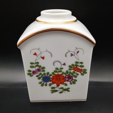 Seltene viereckige Meissen Teedose / Vase mit Blumendekor und Goldmalerei