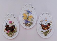 Tettau Atelier Porzellan; 3 Wandbilder mit Schmetterlingen- perfekter Zustand