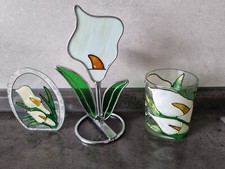 3 St. Teelichthalter - Calla Blumen - Metall / Glas - Tiffany Stil