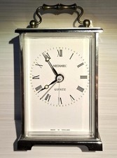 Vintage rare 80s Metamec UK made silver tone wecker carriage clock working order