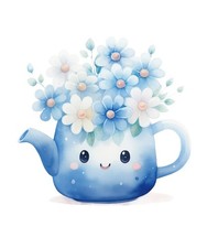 Watercolour teapot flowers 9x9