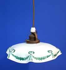 Jugendstil Decken-Lampe Lampenschirm 20/30er Opal-Glas Weiß/Grün Antik Vintage