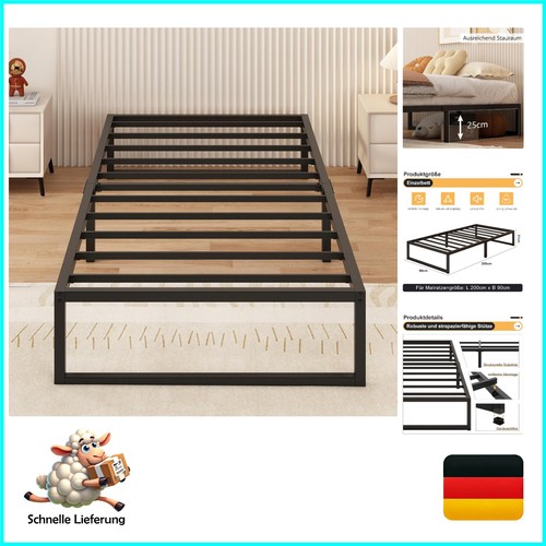 Metallbett 90x200 schwarz - 90x200,
