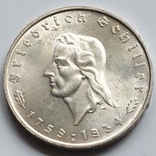 3. Reich, 5 Mark 1934 F, Friedrich Schiller, J. 359 *** (#686)