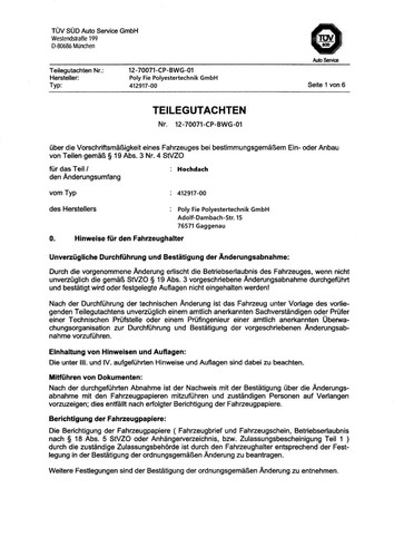 Teilegutachten hochdach - vw,
