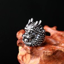 Antiker silberfarbener Drachenkopfring im Punk-Stil, UK-Größe P