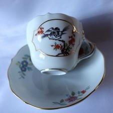 Meissen Tasse Untertasse indische Malerei Vogelmalerei Mokkatasse / CU 338(11)