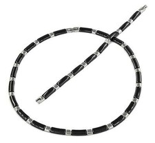 Collier Halskette Armband Edelstahl silber Keramik schwarz in Geschenkbox
