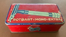 Alt Blechdose leer Rotbart Rasierer Klingen Mond Extra 9cm Frieseur Zubehör Deko