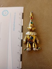 Pierre Lang HARLEKIN Clown Anhänger,24k vergoldet,Farbsteine Straß Geschenkidee