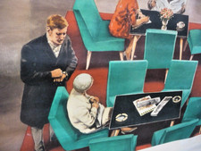 Rollbild DDR Anschauungstafel "In der Hotelobby"1956 Excellent Selten