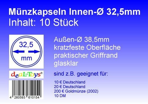 Münzkapseln 5mm - 10, 32,5mm