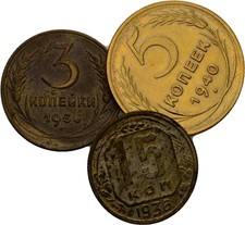Russland 3   5   15   Kopeke 1940  3 Stück Original Münze  #PUT304