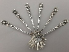 Hildesheimer Rose 800er Silber 6 Kuchengabeln Aachener Rose floral Blumen (121)