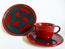 Vintage Melitta Ceracron rot u grau Muster 1 Tasse, Untertasse, Kuchenteller