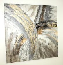 XXL Wand Bild Leinwand Druck 100x100cm Wohnzimmer Büro gold grau abstrakt w. NEU