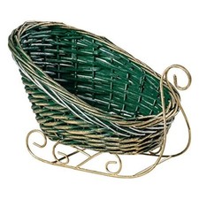 DEKO WEIDEKORB SCHLITTEN GRÜN GOLD 35 X 25 CM NEU