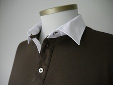 LUFTHANSA Van LAACK Polohemd Herren L evtl XL Jersey Braun weißer Stoff-Kragen 