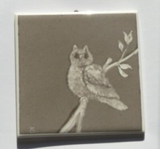  handbemalte Kachel "Eule" quadratisch 11 x 11 cm schwarz weiß grau