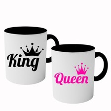 Tasse King & Queen Motivdruck Partnertasse bedruckt Geschenk-Idee Kaffeetasse