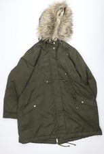 H&M Mama langer Parka Mantel Damen grün Kunstfell Kapuze Gr. XL
