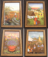 4 Stück Hinterglasbilder (Drucke?). Größe inkl. Rahmen jeweils ca. 16,5x12,5cm