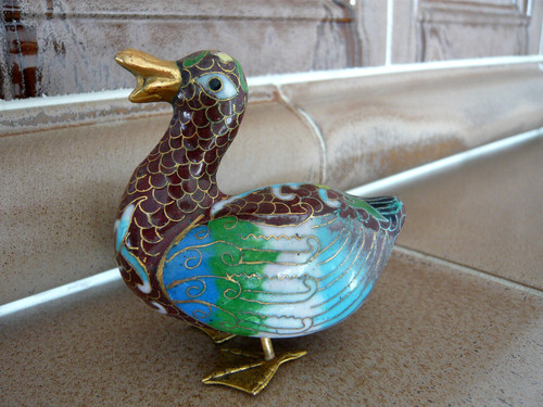 Cloisonne ente figur messing - cloisonne,