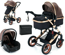 Kinderwagen 3in1 Kombi-Kinderwagen Trally® Buggy & Autositz Black/Brown Neu