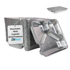 Aluschalen 3-geteilt 780 ml - Alu Menüschale 227x177x30mm Alu Grillschale Enpack