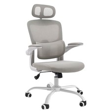 Ergonomischer Bürostuhl Schreibtisch Stuhl Kopfstütze Lendenstütze Grau/Weiß