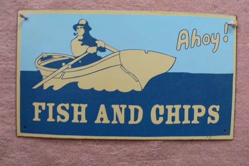 Fish and chips metallschild - and,