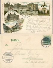 Litho AK Ansichtskarte Hannover Bahnhof, Post, Königsstraße, Sachsenroß 1903