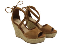 Ugg Schuhe Damen US 7 Keilabsatz Sandalen Braune Slipper Riemen Offen Zehen