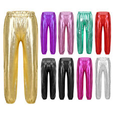 DE Mädchen Metallic Hosen Glänzende Sporthosen Lang Leggings Vintage Tanzhosen
