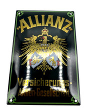 Attraktives Allianz Emailschild gewölbt Jugendstil Dekor 25 x 17 cm