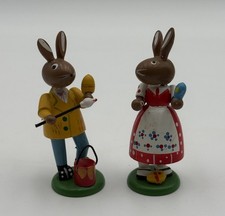 DDR Erzgebirge Set Hase Osterhase Osterhäsin Holz Deko #KA167