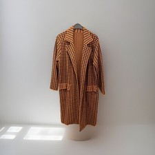 Langer STRICKMANTEL Vichy Muster MANTEL Schwarz Cognac Braun Onesize *wNEU*