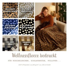 Wellnessflee Meterware bedruckt - Fleecestoff Punkte, Fleece Stoff Karo *Ab 50cm