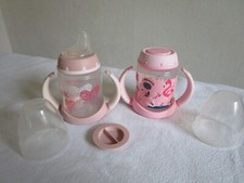 NUK Trinklern-Becher, Flaschen 2er Set, 150ml, pink Kunststoff mit Griff