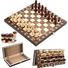 Holz schachspiel 3in1 faltbar - 3in1,