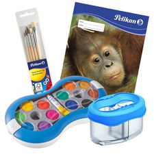 Pelikan Space blau Farbkasten Pinsel Wasserbecher Zeichenblock Malen Schule