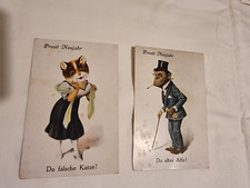 2 antike ScherzKarten Prosit