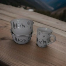 Weihnachts Geschirr - 2 Müslischalen und 1 Tasse - 